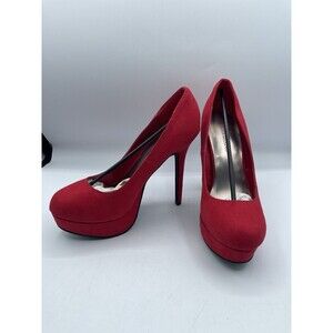 JUST FAB Alex Red Suede Textile Upper and Outsole Platform Stilettos Size 9M NIB